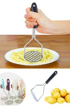Plastik Saplı Delikli Metal Paslanmaz Patates Muz Yumurta Ezici Püre Yapıcı