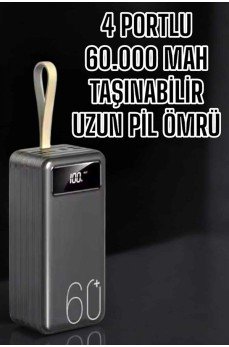 Powerbank 60.000 Mah Hızlı Şarj 4 Çıkışlı Uzun Şarj Süreli Dijital Göstergeli