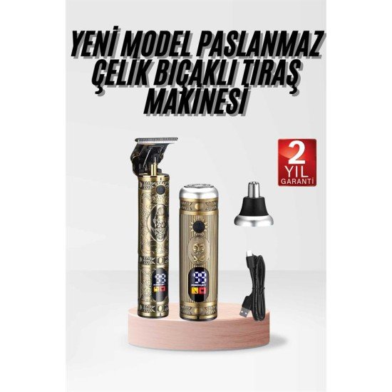 Profesyonel Saç Sakal Vücut Kulak ve Burun Tıraş Makinesi 3 Başlıklı