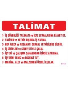 İş Güveliği Talimatları Levhası 25x35 KOD:1418