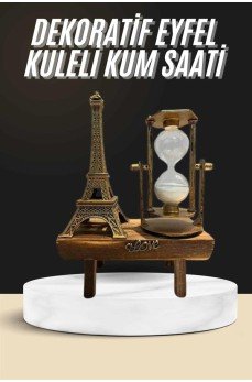 Retro Eyfel Kulesi Ve Kum Saati Dekoratif Ahşap Görünümlü Masa Biblosu