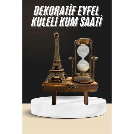 Retro Eyfel Kulesi Ve Kum Saati Dekoratif Ahşap Görünümlü Masa Biblosu Retro Eyfel Kulesi Ve Kum Saati Dekoratif Ahşap Görünümlü Masa Biblosu
