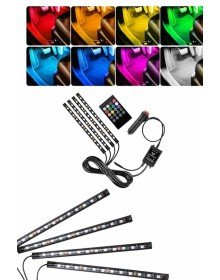 RGB Işıklı Araç İçi Aydınlatma Kumandalı 12'li Led Işık Renk Değiştirebilen