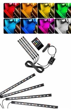 RGB Işıklı Araç İçi Aydınlatma Kumandalı 12'li Led Işık Renk Değiştirebilen