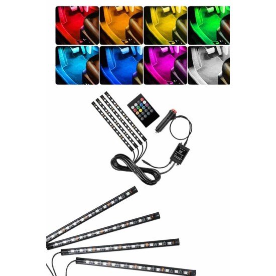 RGB Işıklı Araç İçi Aydınlatma Kumandalı 12'li Led Işık Renk Değiştirebilen