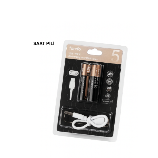 USB Type-C ile Hızlı Şarj Edilebilen AA Lityum Pil