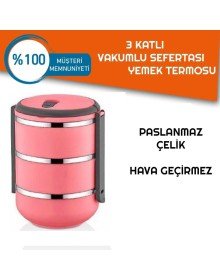 Sefer Tası Yemek Termosu Saklama Kabı Termosu 3lü - Pembe