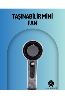 Şeffaf Kasa El Fanı | 5V 2A | 100 Kademeli Hava Akışı | Type-C Girişli