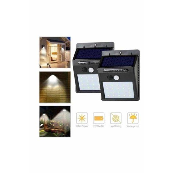 Solar Sensörlü Duvar Lambası Bahçe Lamba 20 Led Işık