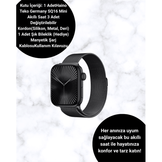 SQ-16 Mini Series 10 Akıllı Saat – 3 Kordon + Hediye Bileklik SQ-16 Mini Series 10 Akıllı Saat – 3 Kordon + Hediye Bileklik