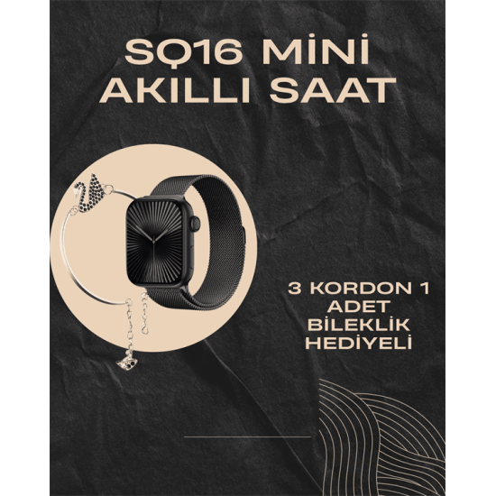 SQ-16 Mini Series 10 Akıllı Saat | Şık ve Hafif Tasarım, 3 Kordon Seçeneği SQ-16 Mini Series 10 Akıllı Saat | Şık ve Hafif Tasarım, 3 Kordon Seçeneği