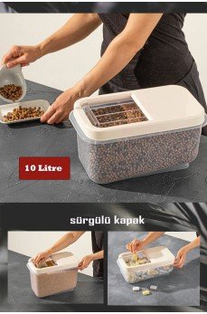 Sürgülü Kapaklı 10 LT Erzak Bakliyat Un Şeker Saklama Kabı