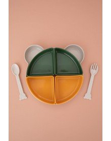 Tabldot Mama Tabağı Çıkarılabilir Kaseli -Tepsili 4 Bölmeli Çatal Kaşıklı Ayıcık Beslenme Kabı