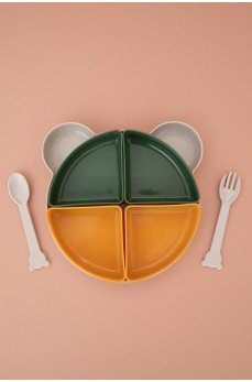 Tabldot Mama Tabağı Çıkarılabilir Kaseli -Tepsili 4 Bölmeli Çatal Kaşıklı Ayıcık Beslenme Kabı