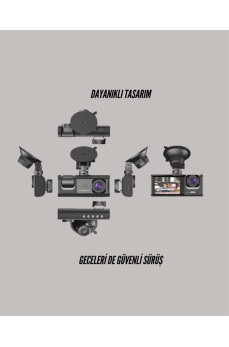 TA-01 3 Kameralı 1080P Araç Kamerası Siyah