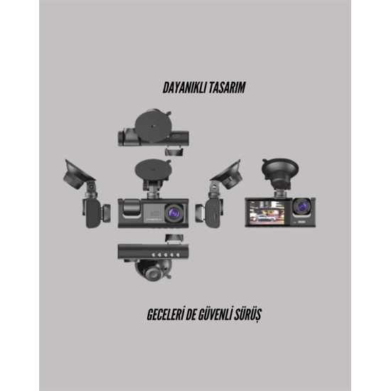 TA-01 G-Sensörlü 3'lü Kayıtlı Araç Kamerası