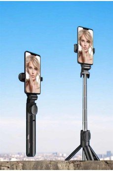 Tripod Kablosuz Bluetooth Bağlantılı Selfie Çubuğu 360 Derece Dönebilen