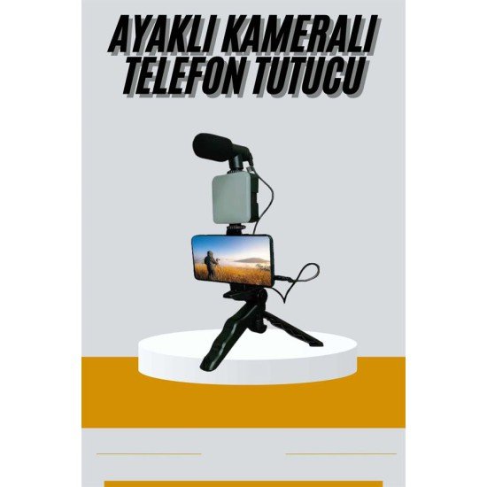 Tripod Telefon Tutucu Kumandalı Mikrofon Led Işık Vlog Video Kayıt Tripod Telefon Tutucu Kumandalı Mikrofon Led Işık Vlog Video Kayıt