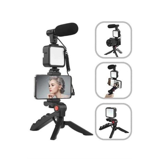 Tripod Telefon Tutucu Kumandalı Mikrofon Led Işık Vlog Video Kayıt Tripod Telefon Tutucu Kumandalı Mikrofon Led Işık Vlog Video Kayıt
