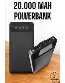 20.000 Mah Led Işıklı LCD Ekran USB Girişli Type-C Lightning Powerbank