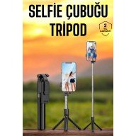 Selfie Çubuğu Tripod Kumandalı Telefon Tutucu Siyah Selfie Çubuğu Tripod Kumandalı Telefon Tutucu Siyah