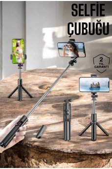 Kumandalı Tripod Telefon Tutucu Selfie Çubuğu 360 Derece Dönebilen