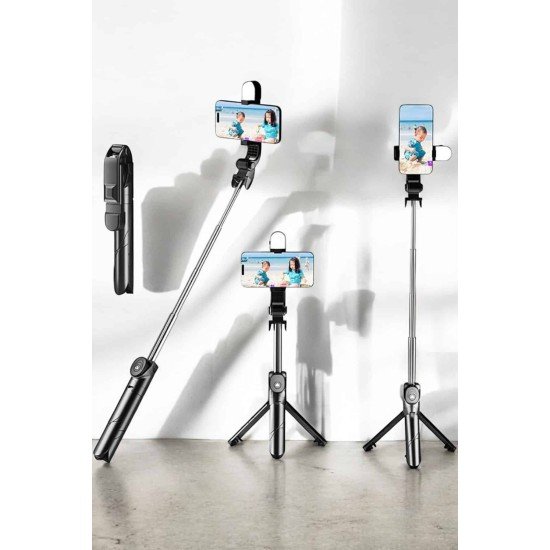 Tripod Kablosuz Bluetooth Bağlantılı Selfie Çubuğu 360 Derece Dönebilen