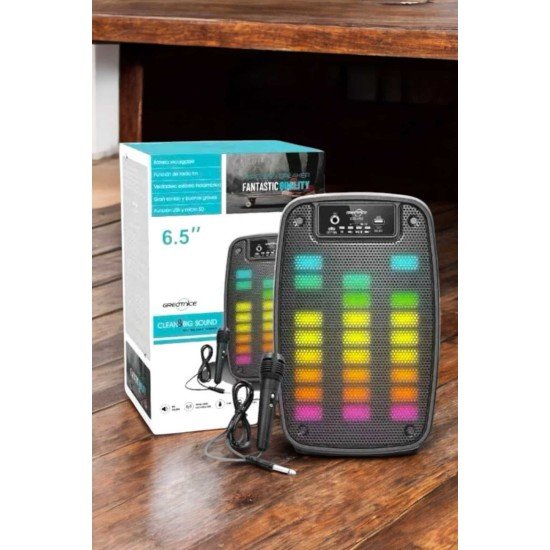 Kablosuz Bluetooth Hoparlör Taşınabilir 6.5 inç LED Işık Kareoke