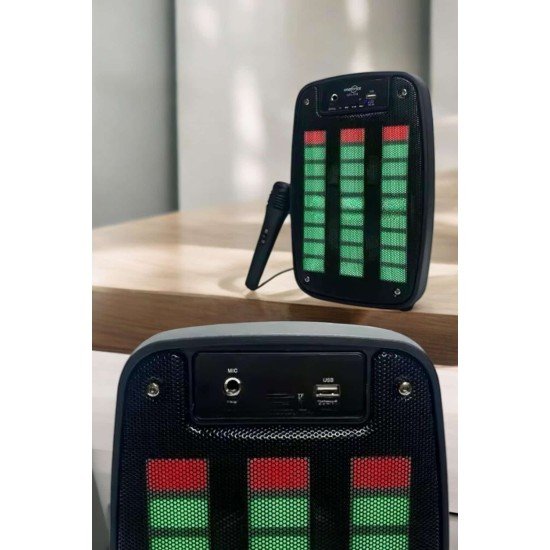 Kablosuz Bluetooth Hoparlör Taşınabilir 6.5 inç LED Işık Kareoke