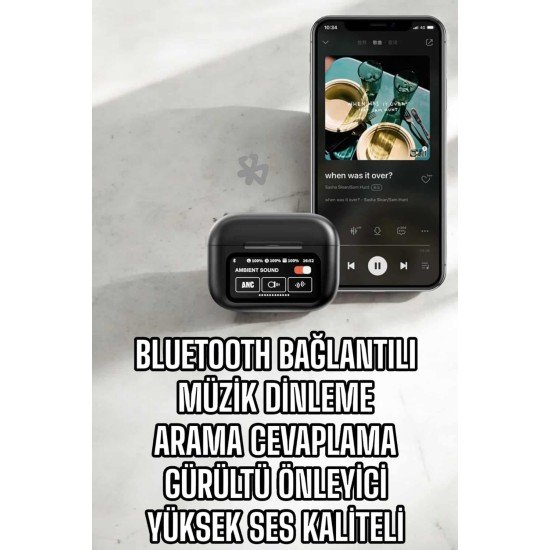 Kablosuz Bluetooth Kulaklık Ekranlı Uzun Şarj Süreli ANC Destekli