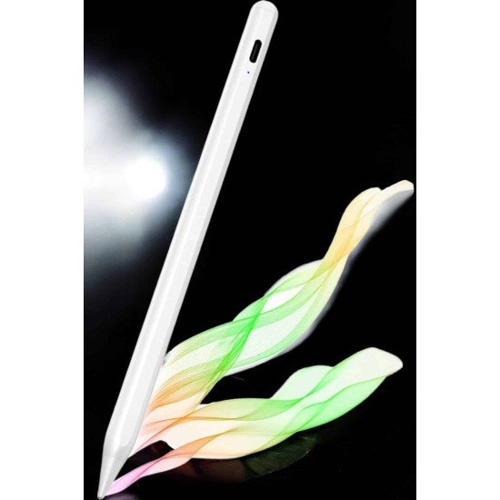 Dokunmatik Kalem Beyaz Şarjlı Yedek Uçlu Android ve İOS Uyumlu