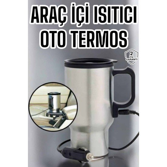 Araç İçi Çelik Su Isıtıcı Termos Bardak Çakmak Girişli Kupa Görünümlü