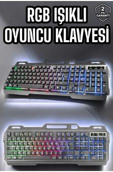 Led Işıklı  Klavye Usb Girişli RGB Işıklı Q Klavye Mouse Hediyeli