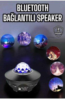 Çocuklara Özel Şarjlı Bluetooth Hoparlör Parti Led Lambası Yıldızlı Projeksiyon