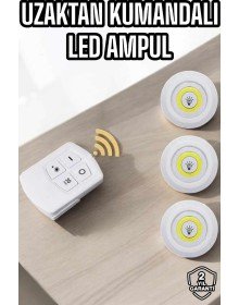 Led Lamba 3'lü Uzaktan Kumandalı Yapışkanlı Beyaz Işık