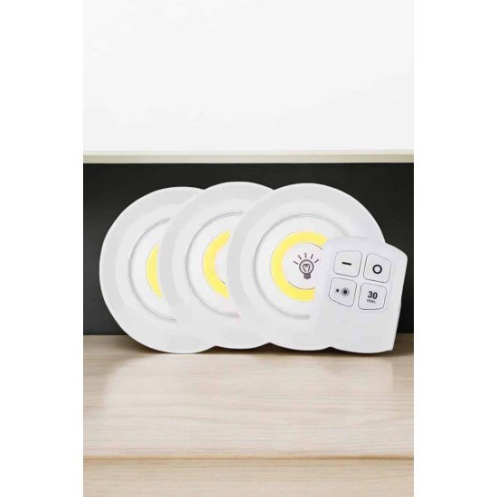 Spot Lamba Led Işık 3'lü Uzaktan Kumandalı Pilli Yapışkanlı Kablosuz Spot Lamba Led Işık 3'lü Uzaktan Kumandalı Pilli Yapışkanlı Kablosuz