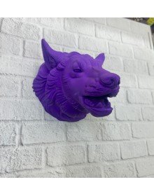 Mor Renk 3D Kurt Başı Duvar Dekoru Asılabilir Maskot Heykel 25x19 cm