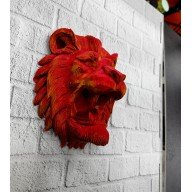 Dekoratif Asılabilir Aslan Başı 3D Duvar Heykeli Gold Red 20x21 cm
