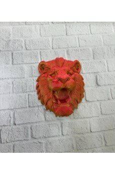 Dekoratif Asılabilir Aslan Başı 3D Duvar Heykeli Gold Red 20x21 cm
