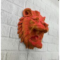 Gold Kırmızı Aslan Duvar Dekoru Asılabilir Hediyelik 3D Heykel 20x21 cm