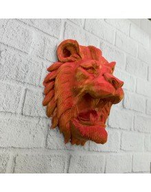 Gold Kırmızı Aslan Duvar Dekoru Asılabilir Hediyelik 3D Heykel 20x21 cm