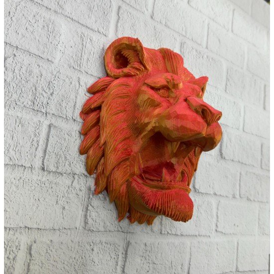 Dekoratif Asılabilir Aslan Başı 3D Duvar Heykeli Gold Red 20x21 cm