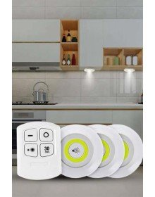 Yapışkanlı 3'lü Spot Led Işık Lamba Montajsız Pilli Uzaktan Kumandalı