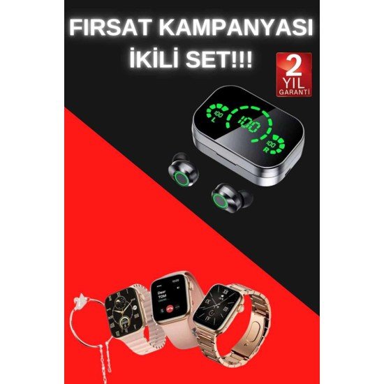 Yeni Nesil Kaliteli Akıllı Saat ve Kablosuz Bluetooth Kulaklık Yüksek Ses Kaliteli Yeni Nesil Kaliteli Akıllı Saat ve Kablosuz Bluetooth Kulaklık Yüksek Ses Kaliteli