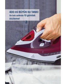 Yeni Nesil Kırmızı Buharlı Ütü 2200 Watt Seramik Tabanlı Yüksek Buhar Gücü
