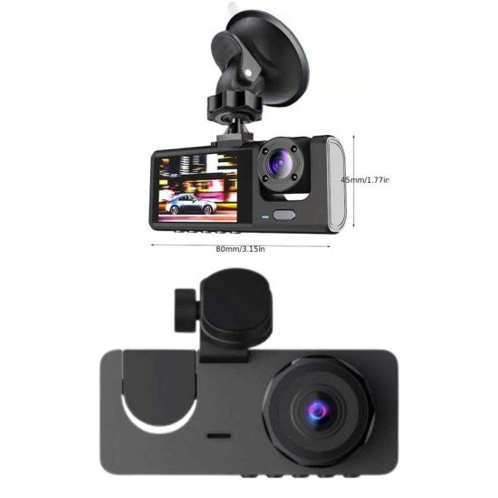 Yol Kayıt Araç Kamerası HD DVR 3 Kameralı 2.0in Ekranlı Ön İç Arka
