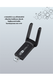 Yüksek Hızlı 1200 Mbps Çift Bant USB WiFi Adaptör – Güçlü Sinyal, Geniş Uyumluluk