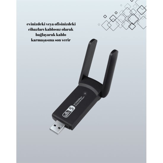 Yüksek Hızlı 1200 Mbps Çift Bant USB WiFi Adaptör – Güçlü Sinyal, Geniş Uyumluluk