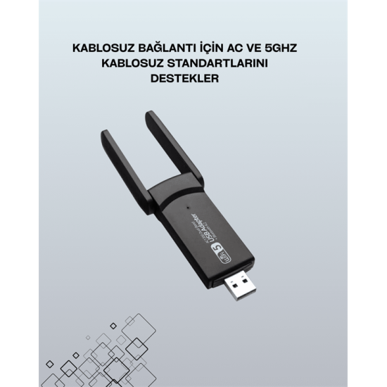 Yüksek Hızlı 1200 Mbps Çift Bant USB WiFi Adaptör – Güçlü Sinyal, Geniş Uyumluluk