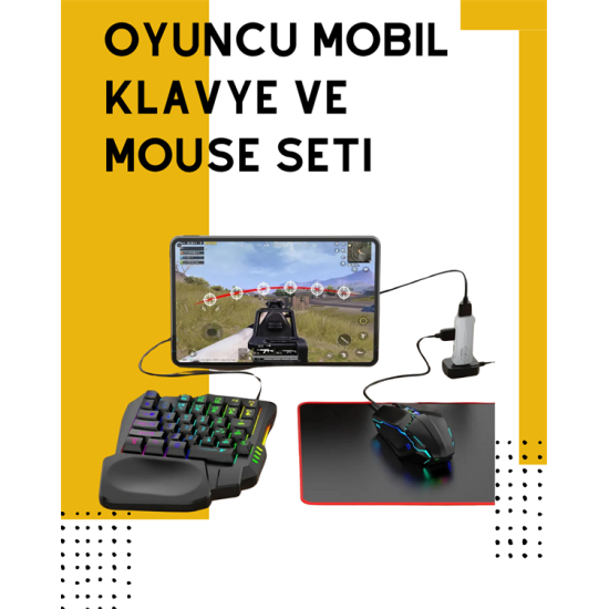 Yüksek Performanslı Mobil Oyun Aksesuarı – 5 Parçalı Klavye Mouse Dönüştürücü Set